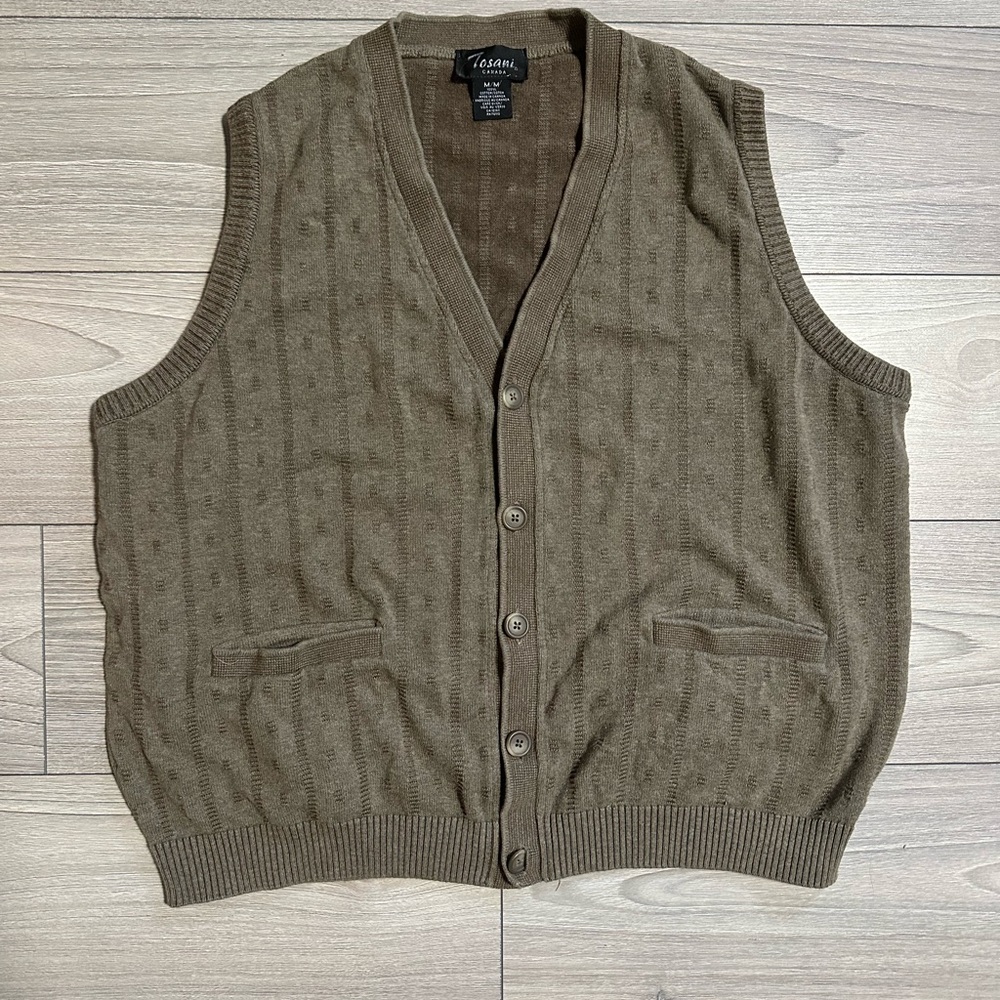 Vintage Tosani Canada Brown Button-Up Sweater Vest 100% Cotton